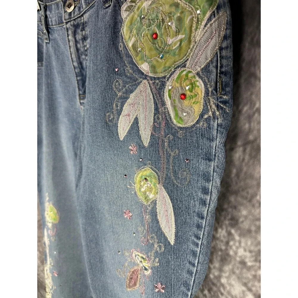 Vintage D'Mode Classix Y2K Embroidered Jeans Women 10 Blue Floral Applique